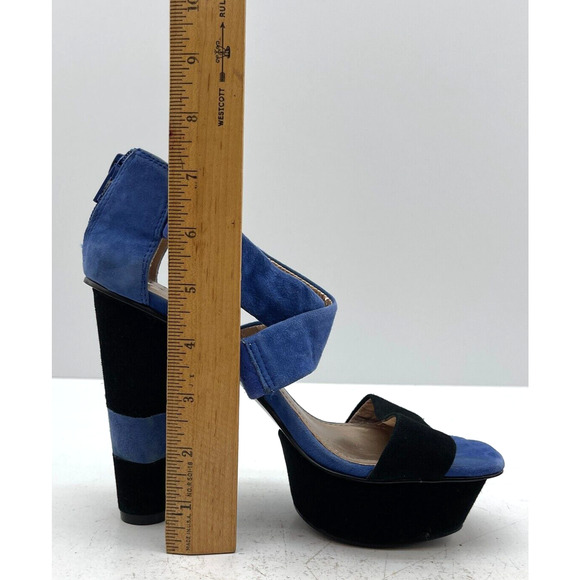 BCBG Cherry 2x Black Blue Paris Suede Platform Heels Size 6 1/2 B / 36 1/2 - Picture 11 of 11